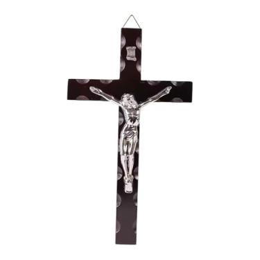 Imagem de KiBcsLic Cruz de madeira para parede, decoração de parede, crucifixo, cruz de madeira, estátua religiosa católica, pingente, ornamento para entrada de casa, Jesus Branco 17.3x30cm