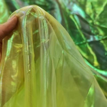 Imagem de Tecido de renda de organza gradiente a laser arco-íris mágico, tecido de gaze holográfico iridescente para vestido de casamento, cortina, fundo, festa, suprimentos de bricolage, decoração de casa