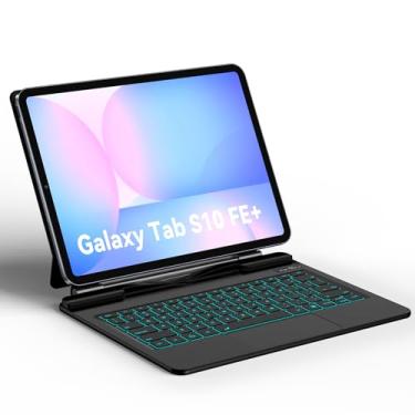 Imagem de GOKOCO Capa com teclado estilo mágico para Samsung Galaxy Tab S10 FE+ Plus 33.3 cm 2025 S-Pen, suporte magnético cantilever flutuante, tela de LED, retroiluminado em 7 cores e trackpad multitoque