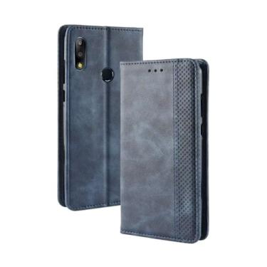 Imagem de Capa para ASUS Zenfone Max Pro M2 ZB631KL,Retro Flip magnético,Caso de telefone de couro PU,Design de carteira com 3 slots de cartão e 1 clipe de dinheiro -Blue