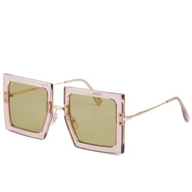 Imagem de Óculos de sol femininos luxuosos, grandes, quadrados, com perna de metal, armação grande, fashion, masculino, para atividades ao ar livre, viagem, UV400 (verde chá)