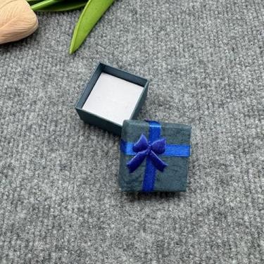 Imagem de 12 peças de caixas de presente quadradas de papelão preto, preenchidas com esponja com laço de fita para armazenamento de anéis de brinco e festa de casamento (azul)