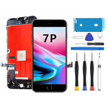 Imagem de Yuntunele Substituição de tela para iPhone 7 Plus 14.0 cm LCD digitalizador touch screen LCD conjunto de moldura de tela de substituição com ferramentas de reparo (preto)