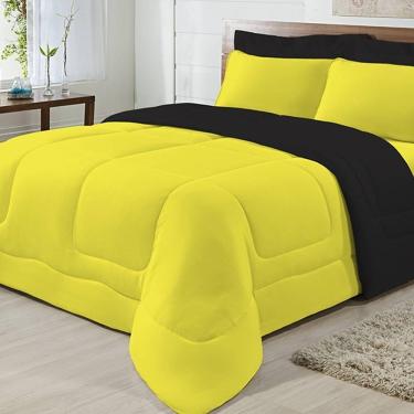 Imagem de Edredom Dupla Face 100% Algodão Malha Casal Gran Moratta 01 Peça - Preto- Amarelo