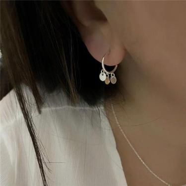 Imagem de Brinco prata 925 argola com 3 plaquinhas penduradas lisas - RICCHEZZA 