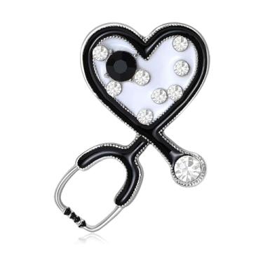 Imagem de RLHRNDE Broche de Dia dos Namorados para Mulheres Homens Delicado Vermelho Preto Amor Estetoscópio Esmalte Zircônia Cúbica Broche Casamento Noiva Festa de Aniversário Vestido de Dança Terno Roupas