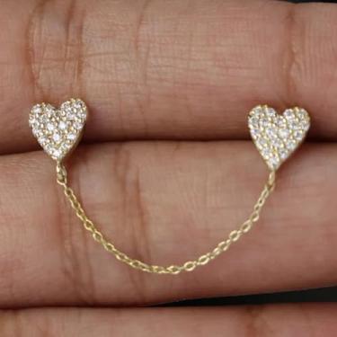 Imagem de 1 peça requintada, elegante e doce, corrente de zircão de cobre em forma de coração, borla de ouro, adequada para mulheres usarem em festas diárias, encontros e encontros, presente de ano novo