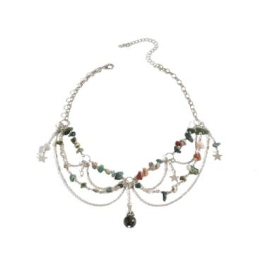 Imagem de Blue Drop Joias renascentistas, pedra natural, estrela y2k, fada, renascentista, gargantilha para mulheres, bijuteria boho, Zinco, Sem Pedra Preciosa