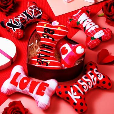 Imagem de Suilung 6 peças de brinquedos para o Dia dos Namorados para cães que rangem de algodão macio, divertidos, brinquedos de pelúcia para cachorros, brinquedos interativos para morder, brinquedos de osso