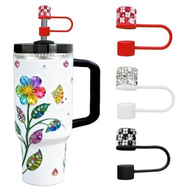 Imagem de JIASHEBDE Conjunto de 3 peças de topo de diamante para acessórios Stanley Cup, capas de strass brilhantes para copos de 850 g 1,134 g, tampas reutilizáveis à prova de poeira, presentes femininos (cor