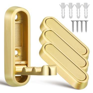 Imagem de Homoyoyo 4 ganchos de parede dourados dobráveis resistentes para pendurar roupas, bolsas, chapéus, roupões de banho, chaves, liga de zinco dourada