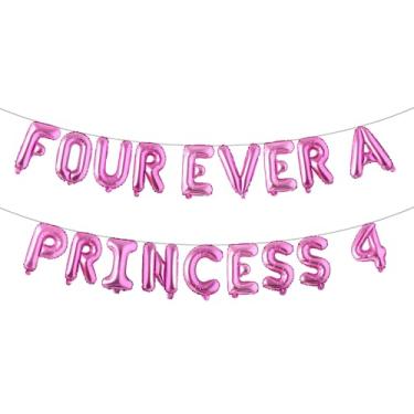 Imagem de Four Ever a Princess, decorações de aniversário, multicolorido, guirlanda de balões de princesa, número 4, faixa para decoração de festa de aniversário de 4 anos (Four Ever A Princess 4 Rose Red)