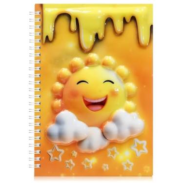 Imagem de omatek smart technologies Caderno espiral com capa brilhante 3D A5 – Caderno de capa dura fofo com 80 folhas – Caderno escolar para crianças, meninas e meninos – Brilho alegre