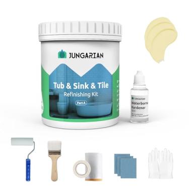 Imagem de Jungarian Kit de retoque de banheira e azulejo 1000 ml com ferramentas, baixo odor faça você mesmo, pintura de banheiro, pia, bancada, azulejo, chuveiro, tinta, para banheiro, cozinha, porcelana