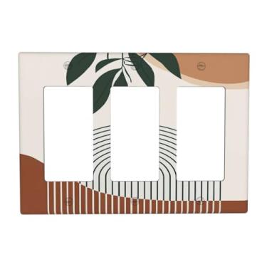 Imagem de BHGAHD Capas de tomada decorativas com arco minimalista medieval com design de folha verde, placa de parede de 3 gangues capa de interruptor de luz tripla para interruptor de luz GFCI placa frontal