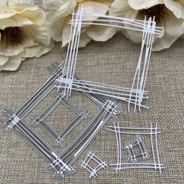 Imagem de LZBRDY Matrizes de corte para molduras, modelo de design de fundo para álbuns, cartões comemorativos, fotos de álbuns, artesanato de papel DIY, cartolina (3 peças de moldura quadrada cruzada 8,9 x 8,6