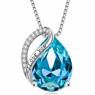 Imagem de Colares com pingente de cristal de pedra do mês de nascimento para mulheres, presente de aniversário dos namorados, dia das mães, colar de namorada, joia de coração de filha, aniversário para ela, ON