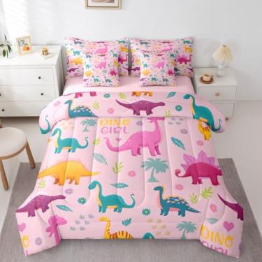 Imagem de Feelyou Jogo de edredom fofo de dinossauro com 7 peças, solteiro, princesa, dinossauro, para crianças, meninos, meninas, animais selvagens, decoração de quarto floral, microfibra macia