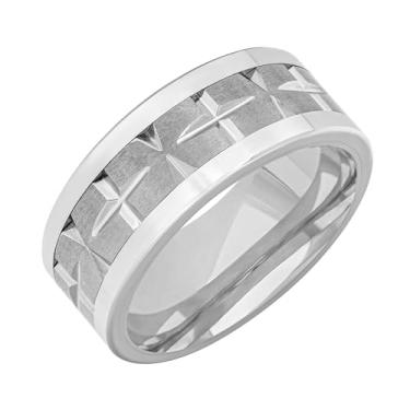 Imagem de Brilliant Expressions Aliança de casamento masculina de carboneto de tungstênio – Anel de tungstênio branco e prata de 9 mm com design externo texturizado exclusivo, ajuste confortável, resistente a