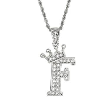 Imagem de Colares femininos com inicial de prata, colar longo com pingente delicado de letra A-Z, colar com nome de coroa, joias para presente feminino, One size, Metal, Sem Pedra Preciosa