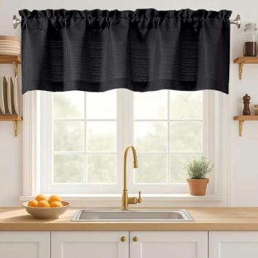 Imagem de Ebesto Saia preta pequena para janela de 45,7 cm de comprimento, semitransparente com filtro de luz em serapilheira de linho falso texturizado para porão de lavanderia de banheiro, design de bolso de