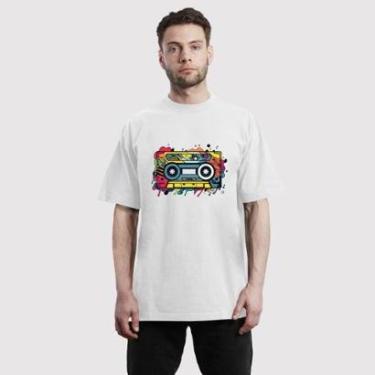 Imagem de Camiseta Oversize Masculina Casual Algodão Streetwear Fita Cassete-Masculino