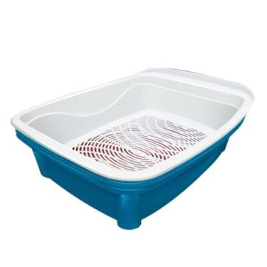 Imagem de Caixa de Areia Higiênica para Gatos com Sistema de Peneira, 3 Peças, Azul, Polipropileno, 37,5x48x16cm, Limpeza Prática
