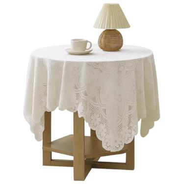 Imagem de ZHLKHIOP Toalha de mesa de renda branca, toalha de mesa de renda redonda para decoração de casamento, festa de chá, decoração de casa, 129 x 129 cm