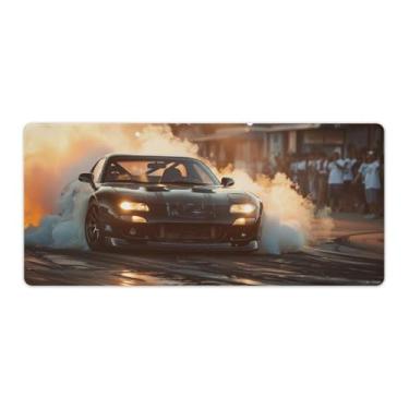 Imagem de HouLaiZhe JDM Drift Car Rx7 Smoke Large Gaming Mouse Pads Tapete de Mesa Base de Borracha Antiderrapante Laptop Acessórios de Computador Suprimentos Bloco de Escrita para Escritório Casa 40 x 90 cm