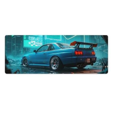Imagem de HouLaiZhe Blue JDM Car R32 Digital Ruins Cool Large Gaming Mouse Pads Tapete de Mesa Base de Borracha Antiderrapante Laptop Acessórios de Computador Suprimentos Bloco de Escrita para Escritório Casa