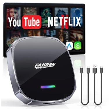 Imagem de FAHREN Adaptador CarPlay sem fio para iPhone e Android Auto, compatível com Netflix/YouTube, mini adaptador sem fio automático Android, Plug & Play, serve apenas com os carros 2018+ com fio CarPlay