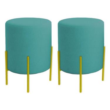 Imagem de Kit 2 Puffs Orgânicos Veludo Thor Com Pés De Ferro Dourado - 7 Decor Azul Turquesa