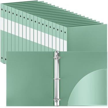 Imagem de Henoyso Fichário de plástico com 3 anéis, fichário flexível, tamanho carta, tamanho 21 x 28 cm, comporta até 225 folhas com 1 bolso, fichário versátil para escola, escritório, casa (2,5 cm, verde