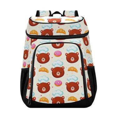 Imagem de Wassud Mochila térmica com desenho animado de urso com chapéus, para mulheres e homens, 36 latas à prova de vazamento, lancheira para piquenique, praia, acampamento, 33 x 20 x 43 cm