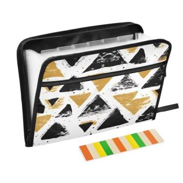 Imagem de Wassud Triângulos pretos e dourados, 13 bolsos, organizador de arquivos sanfonados, pastas expansíveis com abas e adesivos, organizador de pastas de documentos de recibo de papel tamanho carta A4 para
