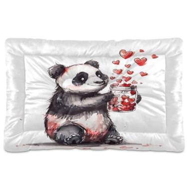 Imagem de Wassud Cama de cachorro Panda and Heart para cães pequenos, tapete lavável para animais de estimação, cama de gato para dormir, viagens, 45 x 61 cm