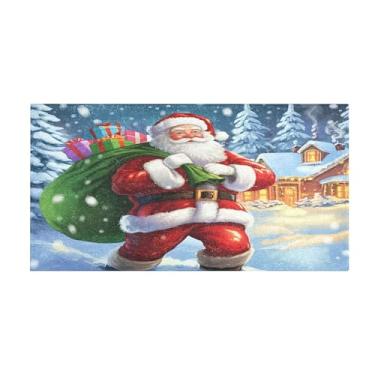 Imagem de Burbuja Tapete de corrida Papai Noel de pelúcia antiderrapante tapete de borracha para corredor, quarto, sala de estar, decoração de entrada, lavável na máquina, 51 x 99 cm