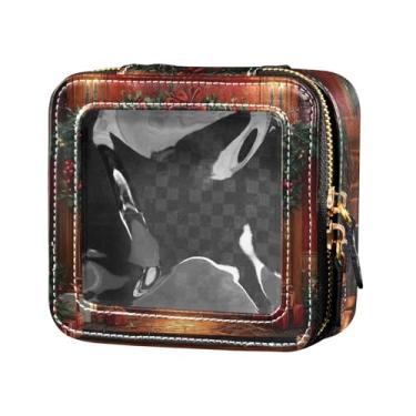 Imagem de Burbuja Bolsa de cosméticos transparente para lareira de Natal, estojo de maquiagem portátil, organizador de bolsa de higiene pessoal com zíper e janela para mulheres