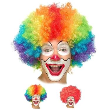 Imagem de Pacote com 2 perucas afro cacheadas engraçadas, peruca colorida de palhaço arco-íris, peruca afro louco tema discoteca dos anos 70 e 80 para crianças, adultos, mulheres, homens, crianças, meninos, meninas, festa, Halloween, fantasia