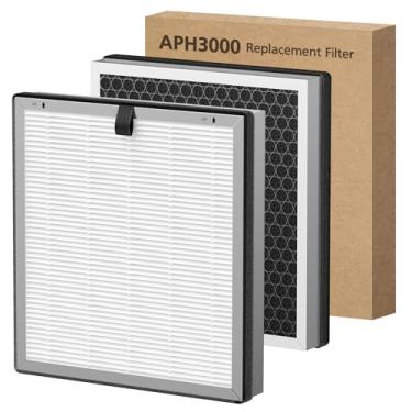 Imagem de Filtro de substituição APH3000 compatível com purificador de ar KNKA APH3000 para casa, quarto, grade H13 3 em 1, filtro de carvão ativado HEPA verdadeiro para fumaça, poeira, pelos de animais de