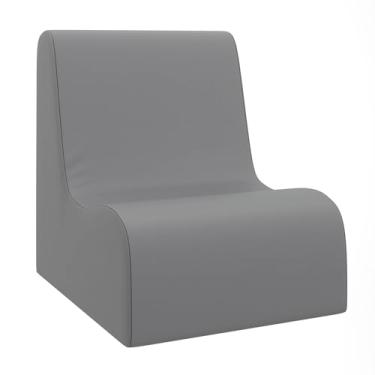 Imagem de Children's Factory Cadeira de contorno pequena, cadeiras infantis mistas, sofás, otomanos e cubos de canto, cheia de espuma e resistente à água, assento flexível para sala de aula, cadeira cinza