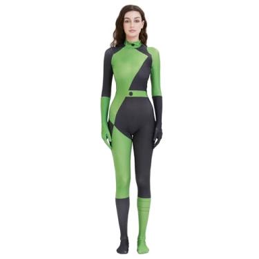 Imagem de Gesikai Fantasia feminina Shego Miss Go, macacão com luvas, cosplay para adultos/crianças, fantasia de Halloween (adulto-2GG)
