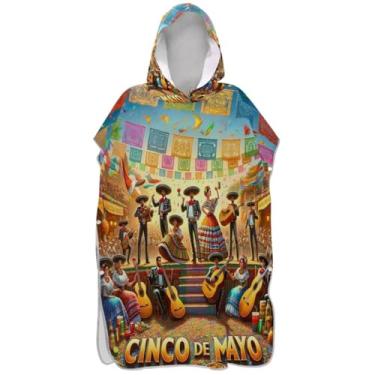 Imagem de Joisal Roupão de mudança de poncho de surfe plus size para toalhas de banho de praia com capuz Cinco de Mayo Poncho masculino com capuz