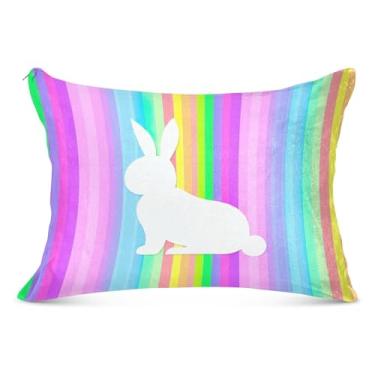 Imagem de Fronhas decorativas de coelho coelho branco arco-íris com zíper engraçado King Queen tamanho padrão fronhas para travesseiro de cama, tamanho padrão, 51 x 66 cm