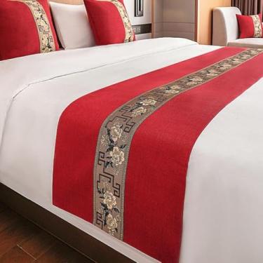 Imagem de Cachecol de cama para tamanho Queen, corredores e cachecóis de cama de hotel premium, poliéster premium, decoração multiuso, fácil de cuidar, perfeito para estilo de quarto de hóspedes - vermelho||50