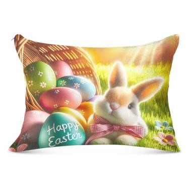 Imagem de Cesta de coelho da páscoa sunshine fronhas decorativas grandes de flanela longa para travesseiro padrão Queen King Capas de travesseiro longas para cama, tamanho do corpo, 53 cm x 137 cm