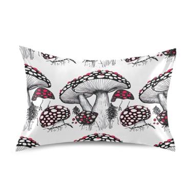 Imagem de Cogumelos brancos pretos bolinhas King Queen almofadas padrão chinelos de cetim fronhas engraçadas refrescantes presentes modernos roupa de cama king size 101,6 cm x 50,8 cm