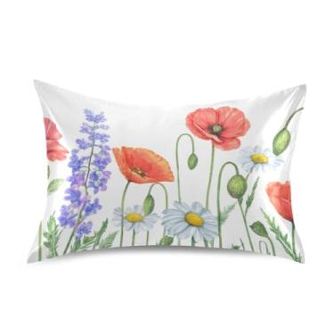Imagem de Aquarela Flores Vermelhas Floral King Queen Capas de Travesseiro Padrão Cetim Cool Travesseiros de Cama Macios Básicos King Size 101.6 cm x 50.8 cm