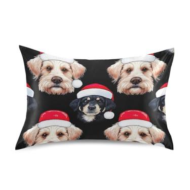 Imagem de Fronhas legais cachorro fofo Papai Noel preto Natal padrão queen king size almofadas cetim refrescante decoração de cama fronha personalizada tamanho king size 101,6 cm x 50,8 cm