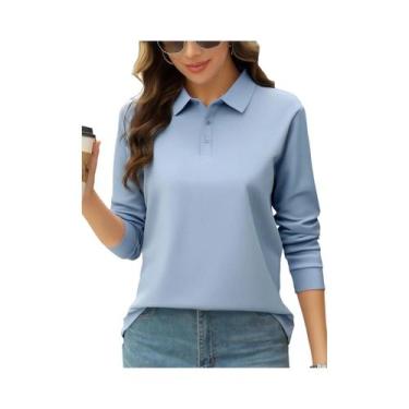 Imagem de Camisa Polo Feminina De Manga Longa Em Cor Sólida, Confortável E Macia